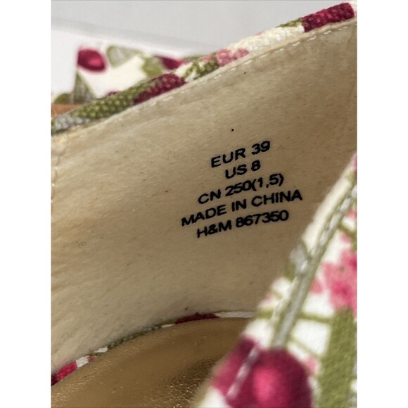 H&M Cork Wedge High Heels Canvas Cherries Peep Toe Size 8 - Picture 11 of 11